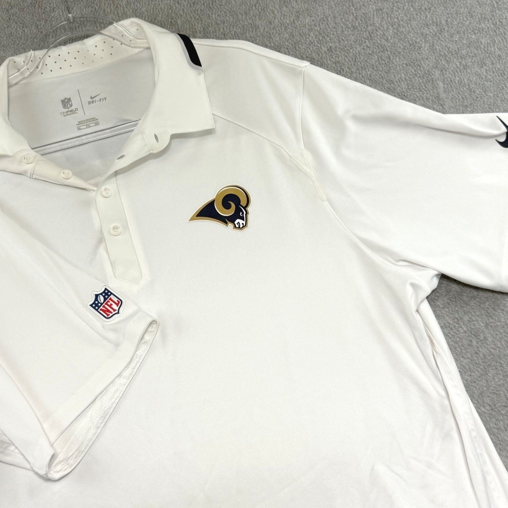 Nike Polo Shirt Mens XXL White NFL St. Louis Rams Onfield Dri-Fit Short Sleeve